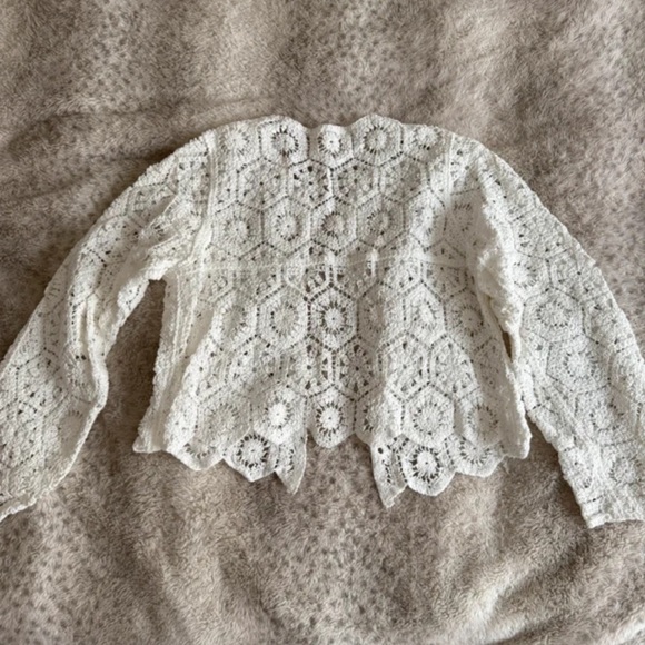 White Crochet Button-Front Jacket - Picture 2 of 2